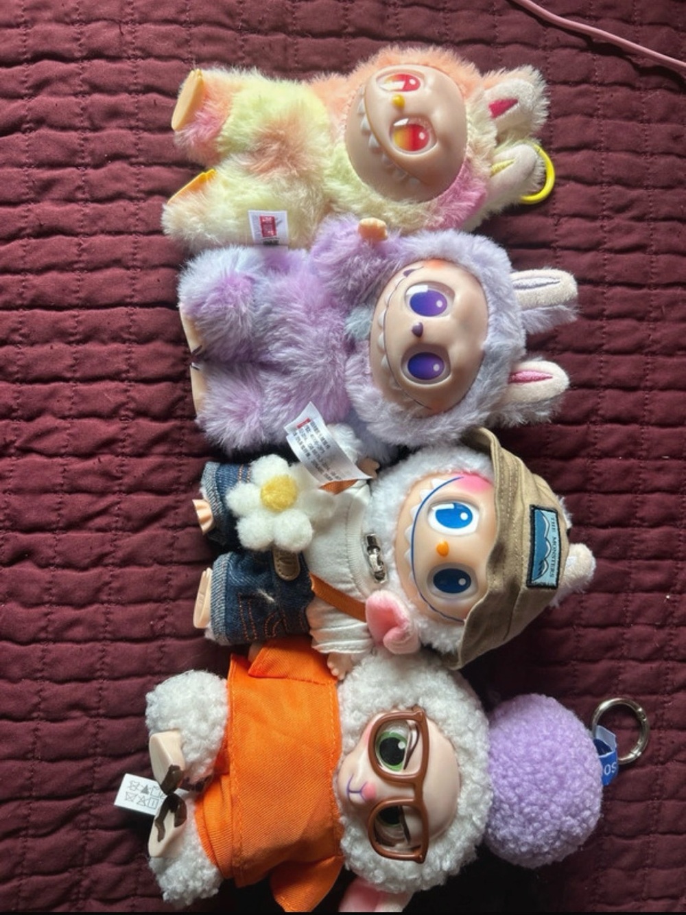 Plush Pastel Bunny & Lamb Keychain Duo – Colorful Multicolor Plush Toys